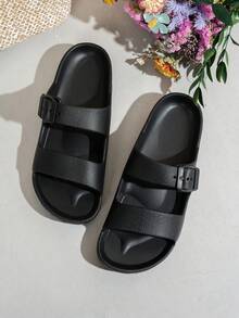 Women's Summer Casual Flat Sandals, Breathable Outdoor Casual Beach Slippers, Comfortable Bedroom Home Slippers - Black - View 6