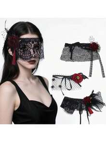1 Stück mysteriöse Halbgesichtsmaske aus Spitze für Damen, Kostüm-Accessoire für Atmosphäre-Party und Abendveranstaltung - Übersicht 1