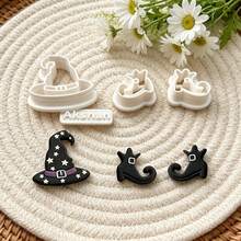 4pcs Halloween Themed Polymer Clay Molds, Witch Hat & Witch Shoes Embossed Clay Molds, Reusable Stamping & Cutting Tools, Suitable For DIY Earrings, Pendants, Brooches - White - View 3
