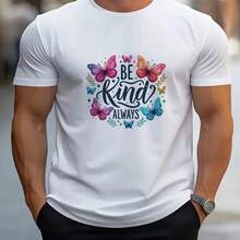 3pcs Gradient Colorful Butterfly Be Kind Always Text Print, Macaron Watercolor Butterfly Branch Leaf Star Gentle Healing Positive Energy Heat Transfer Pattern, Suitable For T-Shirt Dress Sweatshirt Canvas Bag - Multicolor - View 4
