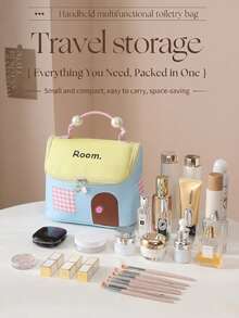 4pcs House-Shaped Waterproof Toiletry Bag With Compartments, Dopamine-Enhancing Travel Storage Bag, Large Capacity, Cute Desktop Organizer. - Multicolor - View 9