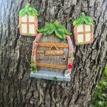 3pcs Welcome Wooden Gnome Door Decor Tree Ornament Set, Green Leaf Roof Mini Fairy House Window Hanging Decor, Outdoor Garden Tree Art Hanging Decor, Fairy Garden Decoration - Leaf Tree Hanging Decoration - View 6