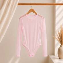 Basic Tulle Bodysuit With Long Sleeves - Fall/Winter 2025 Fashion - Baby Pink - View 2