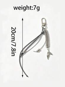 1件可愛魚尾編織繩褲鏈，時尚背包掛飾鑰匙圈吊飾，男女禮物首選 - 銀色 - 查看 4