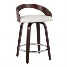 Mid-Century Modern Counter Stool With Swivel In Cherry With White Faux Leather  - Set Of 2-XY582106 - 1 - View 2