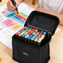 48-Color Dual-Tip Markers, Professional Fine And Chisel Tip Pens, Art Set With Portable Case For Drawing, Design, And Crafts - Pink - View 2