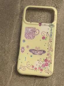 Vintage vergoldetes Schmetterling & Blumen Tassen Design Handyhülle kompatibel mit iPhone 17 Pro Max, 16 Pro, 13, 14 Pro, 15 Pro, kreative vollständige Abdeckung doppelschichtige stoßfeste Handyhülle für Frauen - Verschiedenfarbig - Übersicht 3