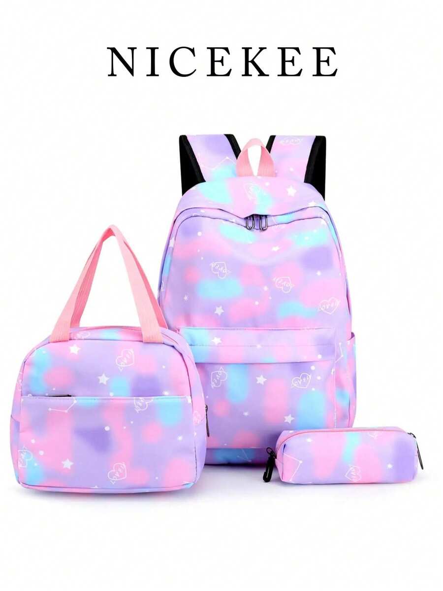 Set Tiga Buah Ransel Serbaguna Berkualitas Tinggi Kapasitas Besar yang Modis, Ransel Bertekstur Praktis Gaya Retro Kasual Artistik, Muat Buku