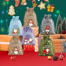 1/8/16pcs,Christmas Decorations, Christmas Tree Decorations, Gift Bags, Burlap Gift Bags, Wedding Burlap Bags, Yarn Drawstring Linen Jewelry Bags, Suitable For Birthdays, Parties - Multicolor - View 2