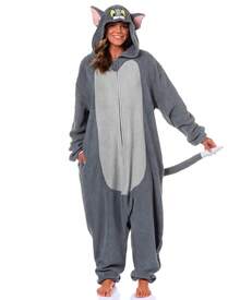 Tom & Jerry Union Suit Men's Tom Kigurumi Fleece Hooded Costume Pajama (2XL/3XL) - Grey - View 2