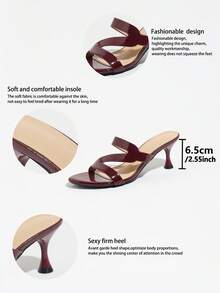 Women's Summer Burgundy Glossy Kitten Heel Open Toe Sandals Unique Z-Strap Slip-On Mule High Heel Sandals Elegant Style Exquisite Versatile Suitable For Banquet Party Date Commute Vacation Daily Gathering Shopping Outfit Mature Fashion High-End Women's Shoes - Burgundy - View 8