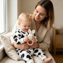 Sonajero de agarre de unicolor para bebés, juguete educativo de conejo lindo, juguete de ejercicio de manos para recién nacidos, desarrolla la capacidad de agarre del bebé, juego interactivo entre padres e hijos, regalo de Navidad y Halloween - Multicolor - Ver 3