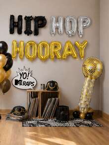 14pcs Hip Hop Theme Letter Balloon Set, Suitable For Birthday, Hip Hop Party, Cool Boy/Girl Party, Music Theme, KTV/Stage Backdrop, Street Culture Theme Party - Multicolor - View 5