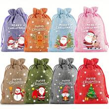 1/8/16pcs,Christmas Decorations, Christmas Tree Decorations, Gift Bags, Burlap Gift Bags, Wedding Burlap Bags, Yarn Drawstring Linen Jewelry Bags, Suitable For Birthdays, Parties - Multicolor - View 1