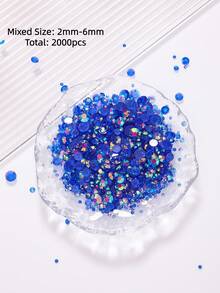 2mm-6mm Mixed Size 2000pcs/Pack Round Flat Back Resin Rhinestones, Transparent Candy Color AB Glitter Gems, Diamond Stickers, Adhesive Beads, Suitable For Clothes, Bags, Shoes, Mugs, Bottles, Water Cups, Phones, DIY Accessories - Sapphire Blue 011 - View 22