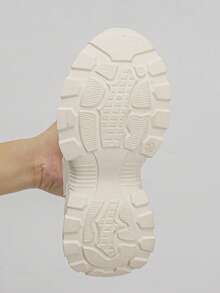 女款楔形厚底綁帶休閒粗跟運動鞋,時尚百搭增高鞋,適合嬌小女性 - 米色 - 查看 9
