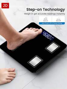 Timbangan Berat Badan Pintar dengan Layar LED Besar, Timbangan Kamar Mandi Digital untuk Kebugaran di Rumah dan Penggunaan Sehari-hari, Kapasitas Maksimum 400 lbs/180 kg, Permukaan Kaca Tempered, Deteksi Suhu, Menggunakan Baterai AAA (Tidak Termasuk) - A - View 4