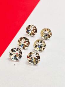 6入 1.2cm 直徑白色玻璃仿鑽切面銅柄裝飾手工縫製鈕扣，時尚百搭白色仿鑽切面柄裝飾手工縫製鈕扣，適用於女款襯衫、開襟衫及其他衣物 - 白色 圓形款式 - 查看 3