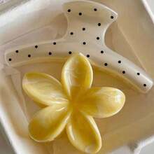2 peças/1 peça Presilha de Cabelo Feminina em Acrílico com Estampa de Bolinhas e Mármore Amarelo Jasmine, Design de Moda Minimalista, Presilha para a Parte de Trás da Cabeça, Anti-Queda de Cabelo, Acessório de Cabelo Estilo Havaí para Viagem de Verão e Férias na Praia, Adequado para Uso Diário (Bolinhas Aleatórias) - Multicolorido - Visão 5