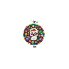 10/20/50Pcs,Day Of The Dead Colorful Sugar Skull Disposable Tableware Including 7Inch & 9Inch Paper Plates,Cups & Napkins With Rainbow Stripe Patterns For Mexican Carnival Parties,Suger Skull Paper - Multicolor - View 12