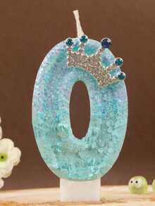 1pc Ice Blue Glitter Number Birthday Candle 0-9, Luxury Crown Style, Suitable For Girls' First Birthday Party, Princess Theme Cake Decoration, Kids Dessert Decoration - Ice Blue - View 14
