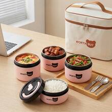 1pc/Set Portable 304 Stainless Steel Lunch Box, Bento Box With Handle, Leak Proof Fruit Salad Food Storage Container, Dishwasher & Microwave Allowable,Suitable For Student And Adult Use In Home, School, Office, Picnic, Travel, Back To School - Multicolor - View 3