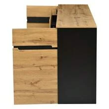 Aparador de salón 160*40*80 cm, aparador bajo con 2 puertas y 4 cajones, aparador de comedor, amplios compartimentos sin tirador, mueble auxiliar para sofá, color madera + negro - Color natural - Ver 7