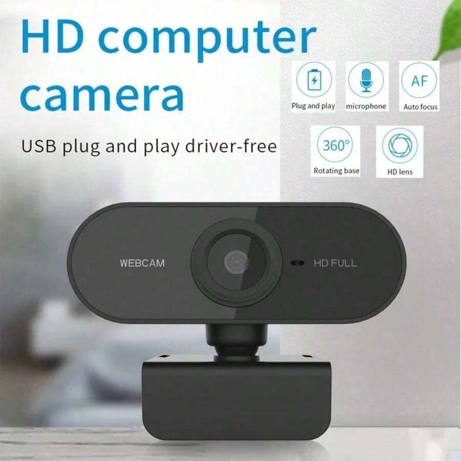 1080P HD Webcam, Built-In Microphone, Plug And Play USB Camera, 360° Rotation, Auto Focus And Low Light, Compatible With PC, Laptop, Smartphone, Home Gaming Console, Suitable For Live Streaming, Online Video Platforms, Internet Calling, Online Courses