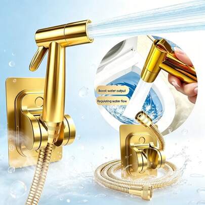 Spray Gun + Hose + Bracket, Luxury Brushed Gold Handheld Bidet Sprayer Set, Cleaning Mop, Pool Shower Pressurized Spray Head, Wall-Mounted Bidet Sprayer, Convenient Toilet Sprayer, Cold And Hot Water Bidet Sprayer Set