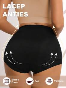 1 buah Celana Dalam Wanita Pinggang Tinggi Pengontrol Perut, Celana Dalam Segitiga Tanpa Jahitan Bahan Sutra Es dengan Pinggang Silang Jala, Membentuk dan Mengangkat Bokong - Hitam - View 3