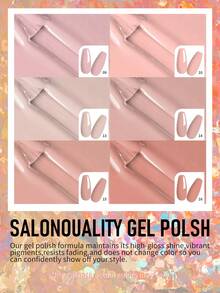 6 Peças Conjunto de Esmalte de Unha em Gel Cor Sólida Transparente Nude Pêssego Rosa Clássico, Esmalte de Unha em Gel UV/LED Soak-Off Tom de Pele Natural Blush, Conjunto de Manicure de Alto Brilho e Longa Duração, Perfeito para Casamento, Noiva, Escritório Diário e Design de Unhas Minimalista Sem Maquiagem - Multicolorido - Visão 3