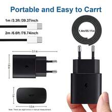 3pcs/1set/1pc EU Standard Super Fast Charging Kit (EU Standard Charger With 3.3ft/6.6ft Charging Cable And 1.4m Cable Protector), EU Standard Travel Plug Adapter Compatible With Samsung Galaxy S26 S25 S24 S23 S22 S21, USB-C Wall Charger With 3.3ft/6.6ft Fast Charging Cable, Compatible With IPhone 17/17 Pro/17 Pro Max/Pro/16/15 - View 6