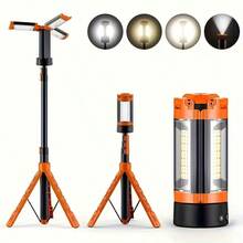 Smart LED Multi-Function Folding Camping Light, Wireless Work Light With Stand, USB Rechargeable Portable Adjustable Lamp, 9000mAh Capacity, 3 Rotatable Folding Light Heads, Emergency Handheld Flashlight, Equipped With Detachable Tripod - Orange - View 5