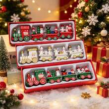 1PC Christmas Wooden Painted Mini Train, Holiday Scene Desktop Decoration, Christmas Window Display Gift, Christmas Gift. - Christmas Train Ornament - View 3