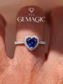 1pc Shiny December Birthstone Stackable Heart Zirconia 925 Sterling Silver Vintage Party Birthday Ring, Fashionable Jewelry, Birthday Gift For Her, Valentine's Day Gift - Gun Black - View 3