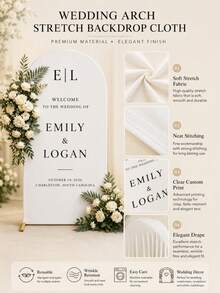 Customized Wedding Arch Fabric Decoration Cover, Personalized Photo/Name/Date/Text, Polyester Double-Sided Elastic Backdrop, Party Decoration, Wedding Welcome Sign, Bridal Gift, No Power Required, Suitable For Wedding, Birthday, Party - Multicolor - View 3