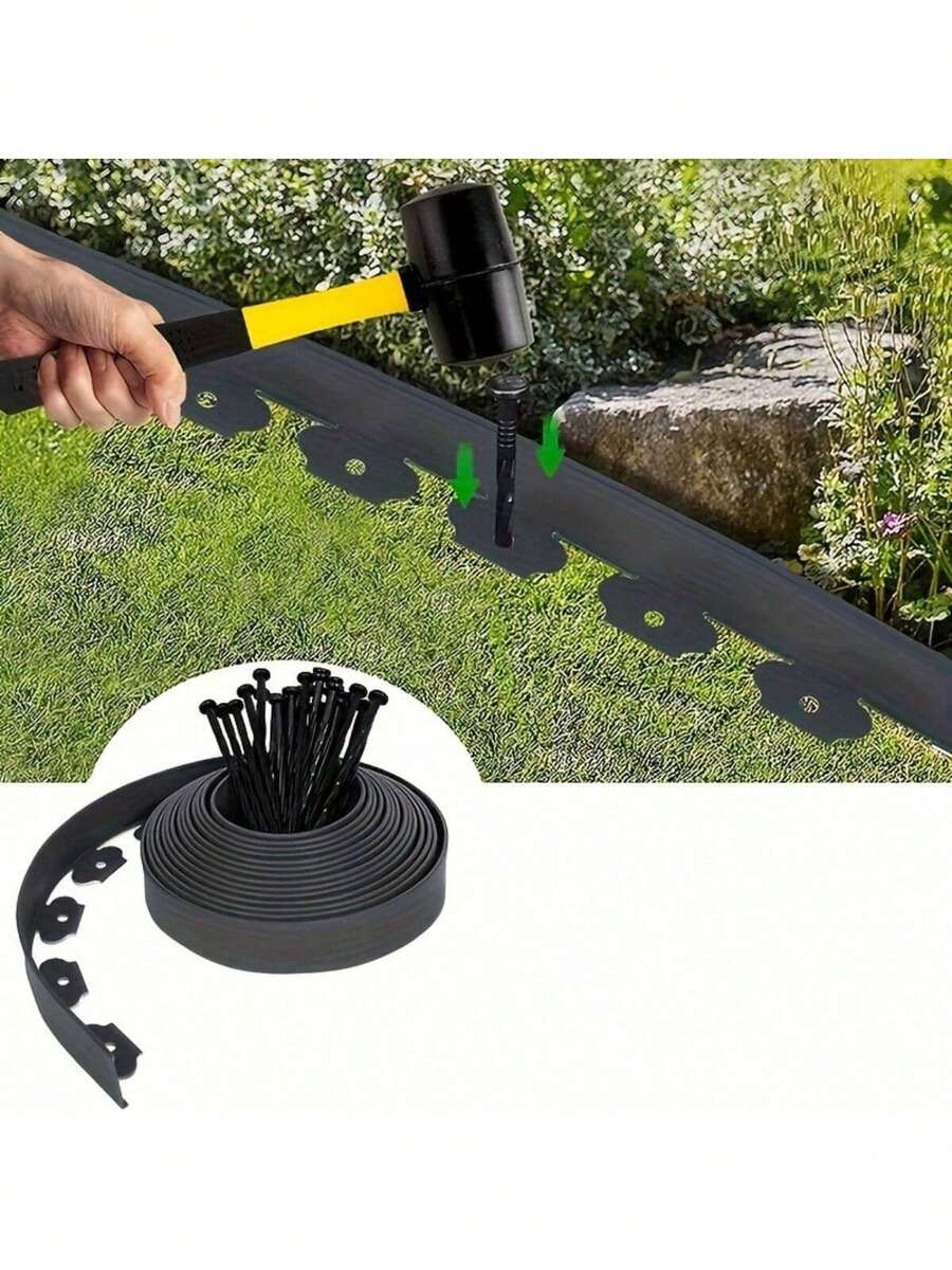Easy-To-Install PE Plastic Garden Edging Kit With Strong Anchors - Lawn Border For Landscape And Lawn Separation - A - View 1