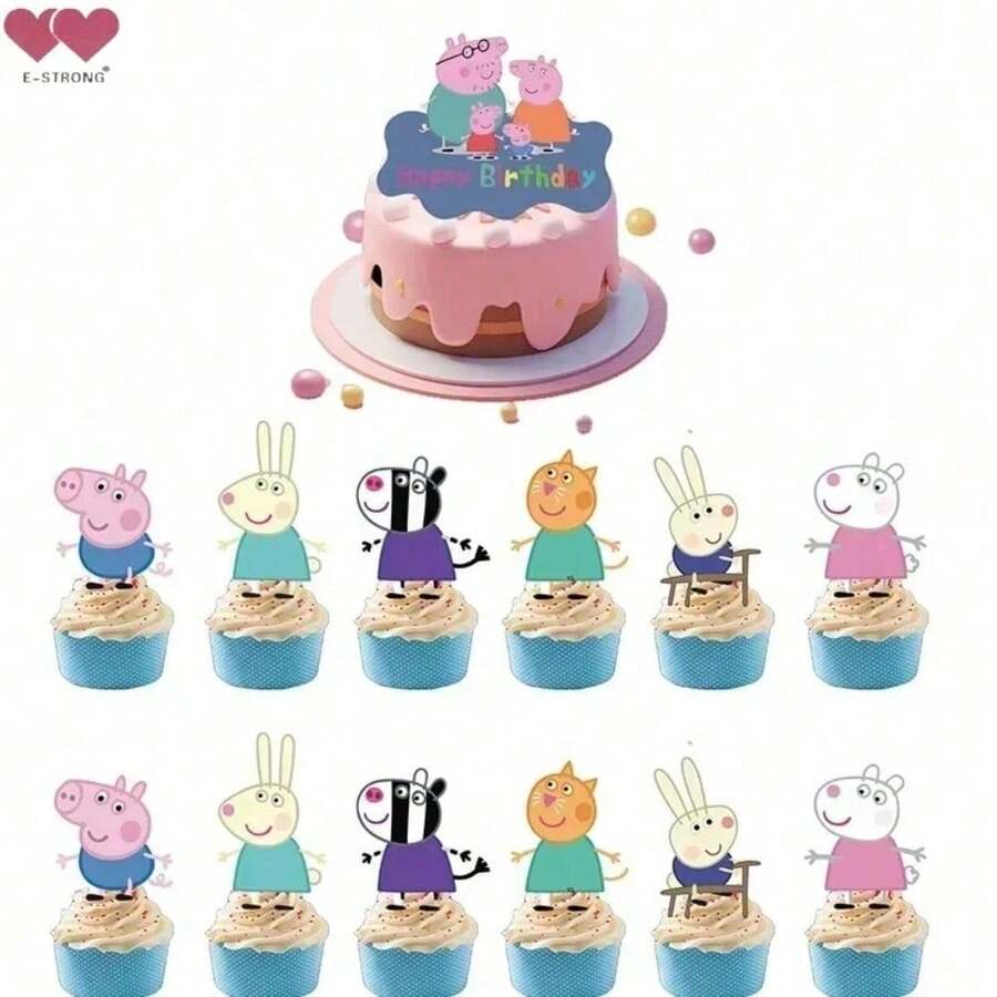 DOBBLE E-STRONG 生日派對蛋糕裝飾插牌 25入 卡通喬治杯子蛋糕裝飾 甜點裝飾 生日禮物 - p.p - 查看 1