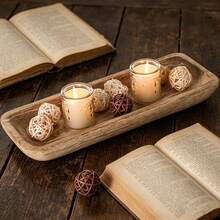 Wooden Decorative Tray Candle Holder, Long Narrow Tray Home Decor Small Rustic Farmhouse Centerpieces Trays For Coffee Table Dining Room Living Room - Wood Color - View 8