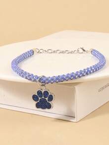 Collar con huella de pata azul y strass, adecuado para gatos y perros, cómodo para mascotas de tamaño pequeño a mediano, apto para uso durante todo el año, adecuado para uso diario en el hogar o para paseos y juegos al aire libre (Nota: El producto es frágil, no estirar en exceso) - Azul - Ver 9