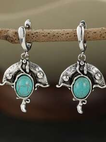 Gmzalx Women's Vintage Branch Texture Hanging Earrings, Versatile Elegant Daily Commute Accessory - Baby Blue - View 2