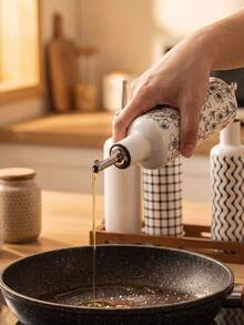 DearDali 1pc 400ml Minimalist Modern Style Ceramic Oil Bottle, Large Capacity Soy Sauce/Vinegar/Condiment Dispenser, Leak-Proof Design, Slim Spout For Precise Pouring, Easy Pouring Without Dripping, Kitchen Cooking/Home Daily/Holiday Gift - Multicolor - View 9
