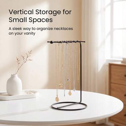 1pc 12-Hook Minimalist Metal Necklace & Bracelet Display Stand, 3 Colors Available, Vertical Desktop Jewelry Organizer Rack, Suitable For Jewelry Store Commercial Display And Home Daily Use, Anti-Tangle Hanging Rack, Vanity Decor