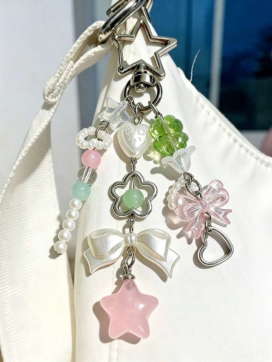 1件韓式自然清新風花朵吊飾鑰匙圈/汽車鑰匙圈/女士配件/包包吊飾鑰匙圈/送給朋友的生日禮物 - 彩色 - 查看 1