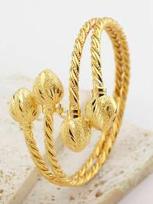 Two Twisted Wire Nail Sand Flower Double Heart Super Popular Open Bracelet - Multicolor - View 6
