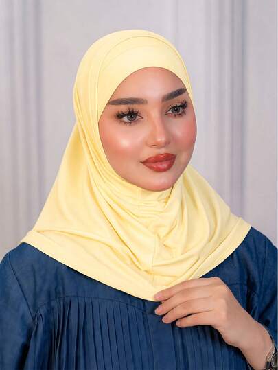 1pc Hijab Cap Women's Middle Eastern Arabic Dubai Turkish Muslim Solid Color Classic Minimalist Fashion Casual Elegant Modest Modal Silky Fabric Soft Skin-Friendly Breathable Comfortable Long Brim Dual-Use Instant Scarf Sports Headcover Hijab Caps Turban Jersey Hijab Suitable For Daily Life Festivals Gatherings Prayer