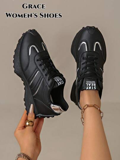 Women's Flat Casual Sports Shoes, Retro Lace-Up Sneakers, Lightweight Minimalist Fitness Walking Shoes, Suitable For All Seasons