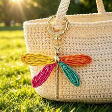 MESHUOKAI 1pc Colorful Dragonfly Raffia Keychain, Handmade Bohemian Style Pendant, Cute Animal Charm, Suitable For Bags And Wallets, Ideal Holiday Birthday Gift - Multicolor - View 10