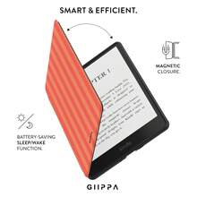 GIIPPA 1件裝橘色條紋 Kindle 保護殼附手提帶，適合書迷的情人節/聖誕節禮物，自動喚醒/睡眠電子閱讀器保護套，相容 Kindle Paperwhite 5/6/7/10/11/12 代、Kindle Colorsoft 1 代、Basic Kindle 8/10/11 代所有 Kids 與 Signature 版本 - 多色10 - 查看 4