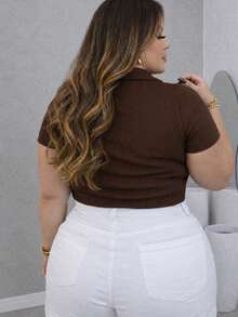 Plus Size Blouses - 巧克力棕 - 查看 3